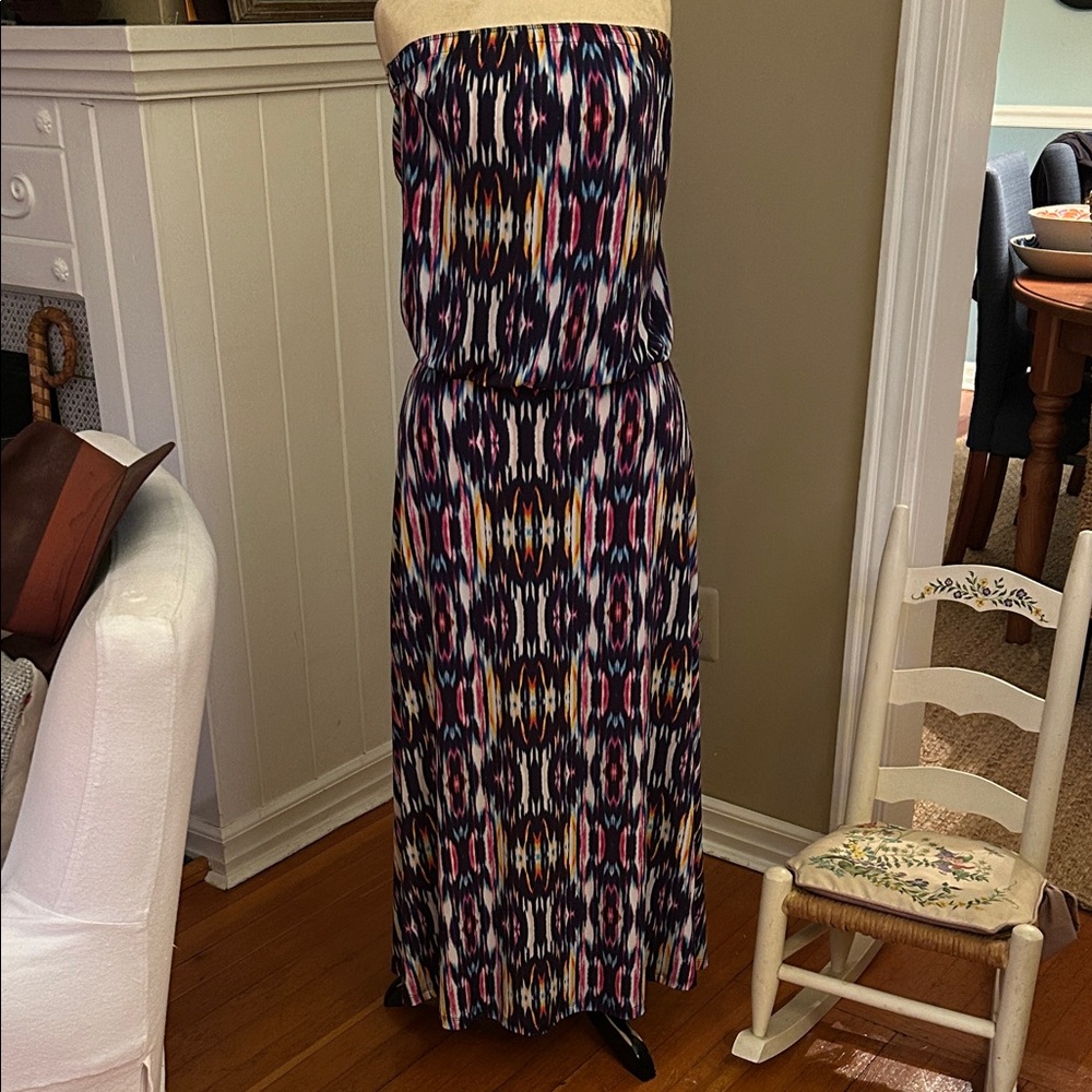Veronica M Vibrant Ikat Maxi dress strapless